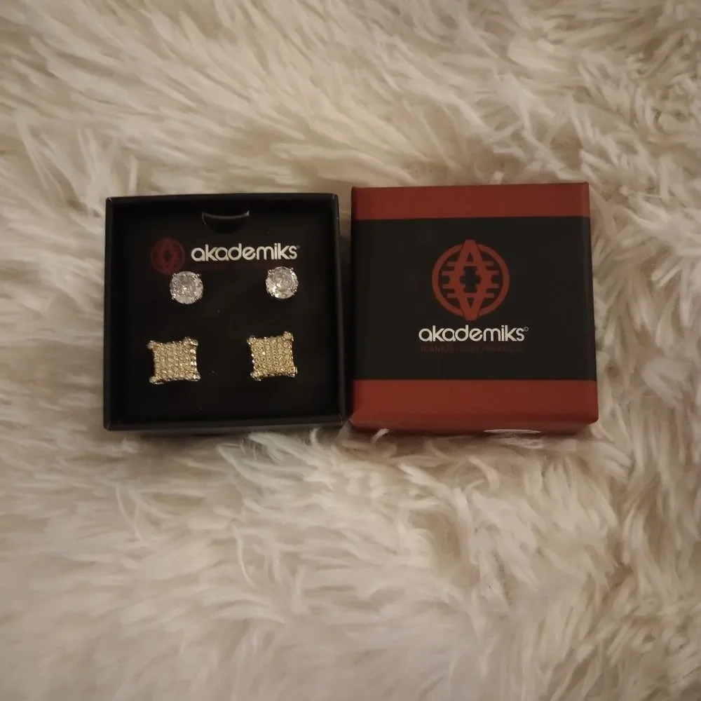 💎“Akademiks” Fashion Earring Set Silver/Gold Rhinestone